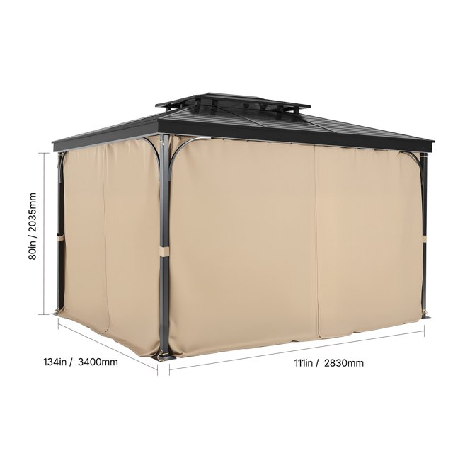 VEVOR Gazebo Privacy Curtain 12' x 10' x 6.7' Waterproof Gazebo Curtains Khaki,-$70