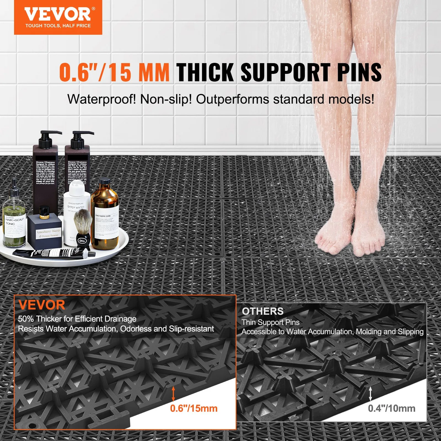 VEVOR Modular Interlocking Cushion, 50 Pack 12" x 12" Splicing Drainage Mats, Soft PVC Interlocking,-$75