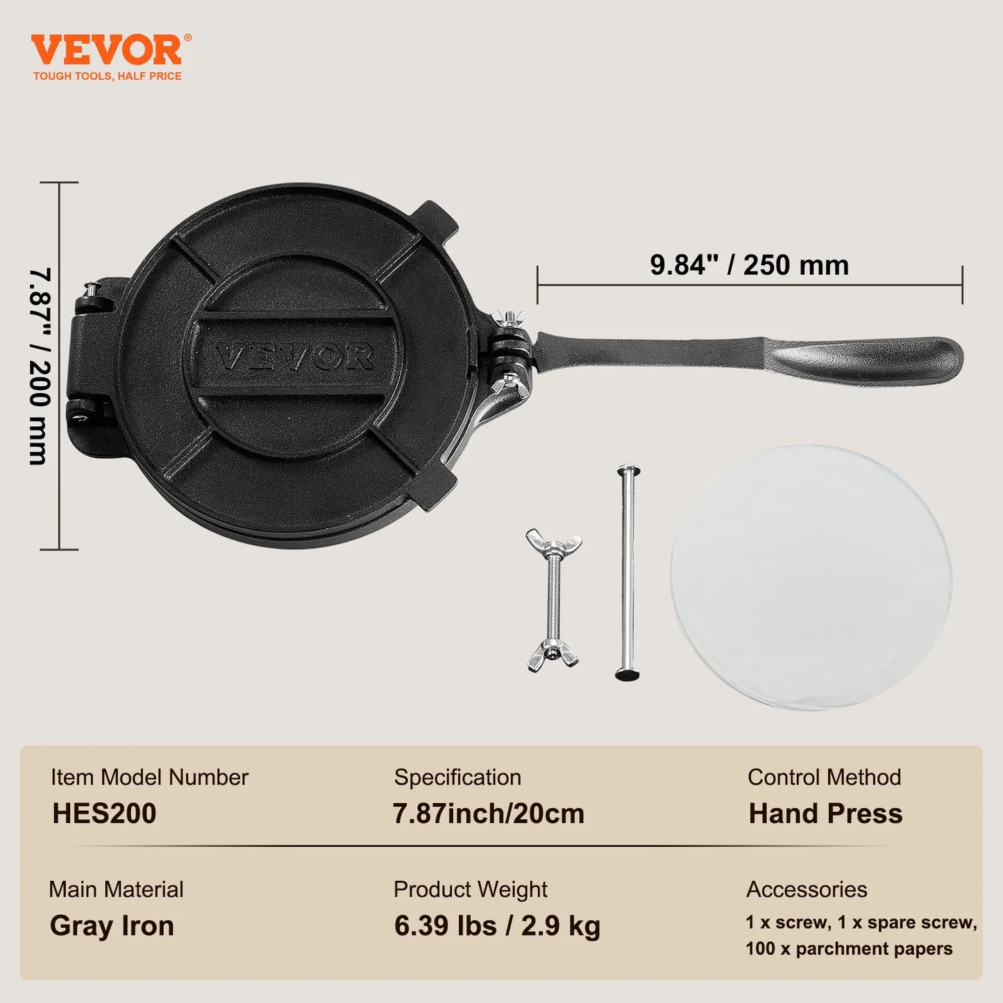 VEVOR Tortilla Press, 8 Inch Tortilla and Roti Maker, Cast Iron Heavy Duty Tortilladora Press,-$ 20