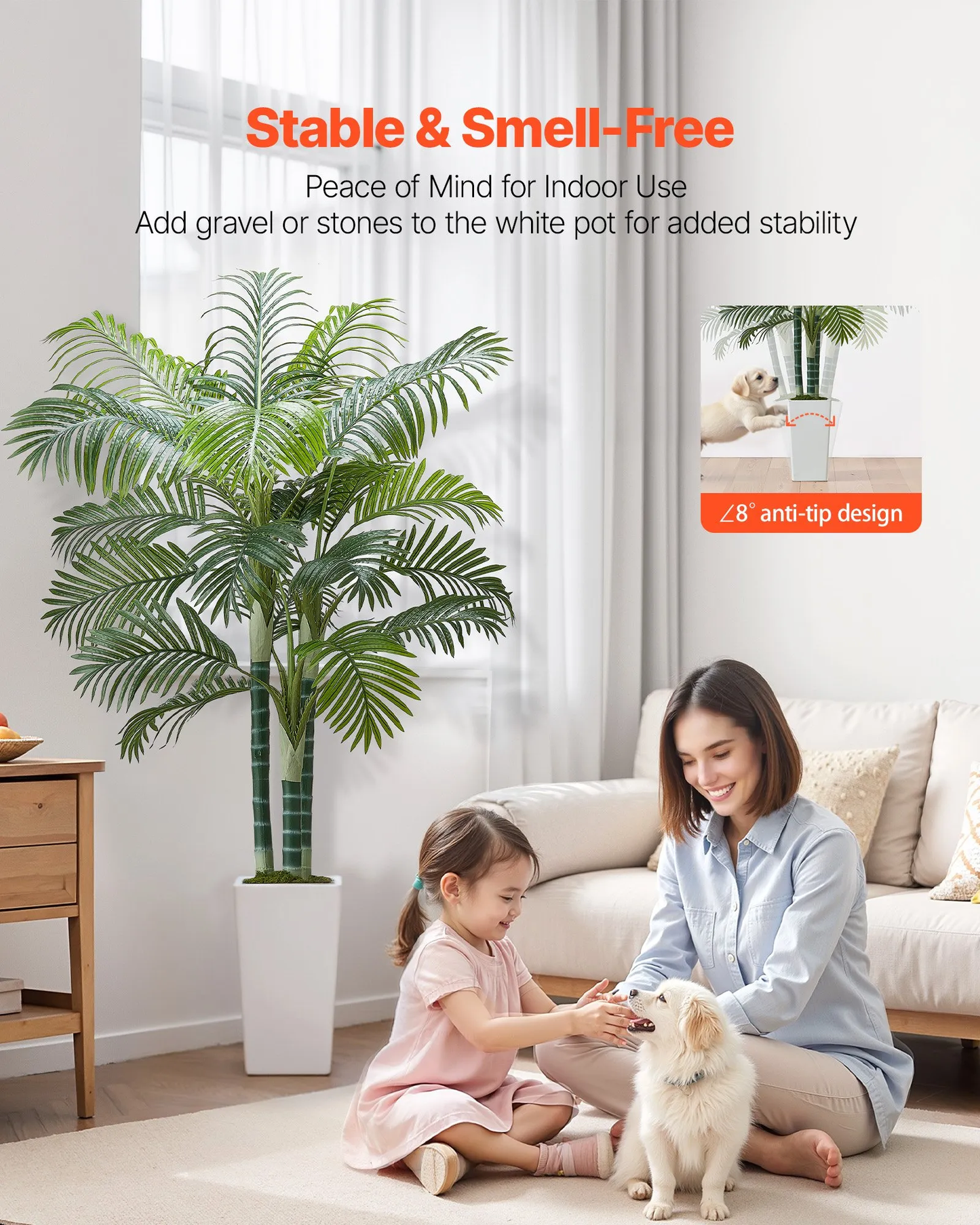 VEVOR Artificial Areca Palm Tree 6 ft, Fake Palm Tropical Plants with White Tall Planter, Faux Floor Silk,-$55