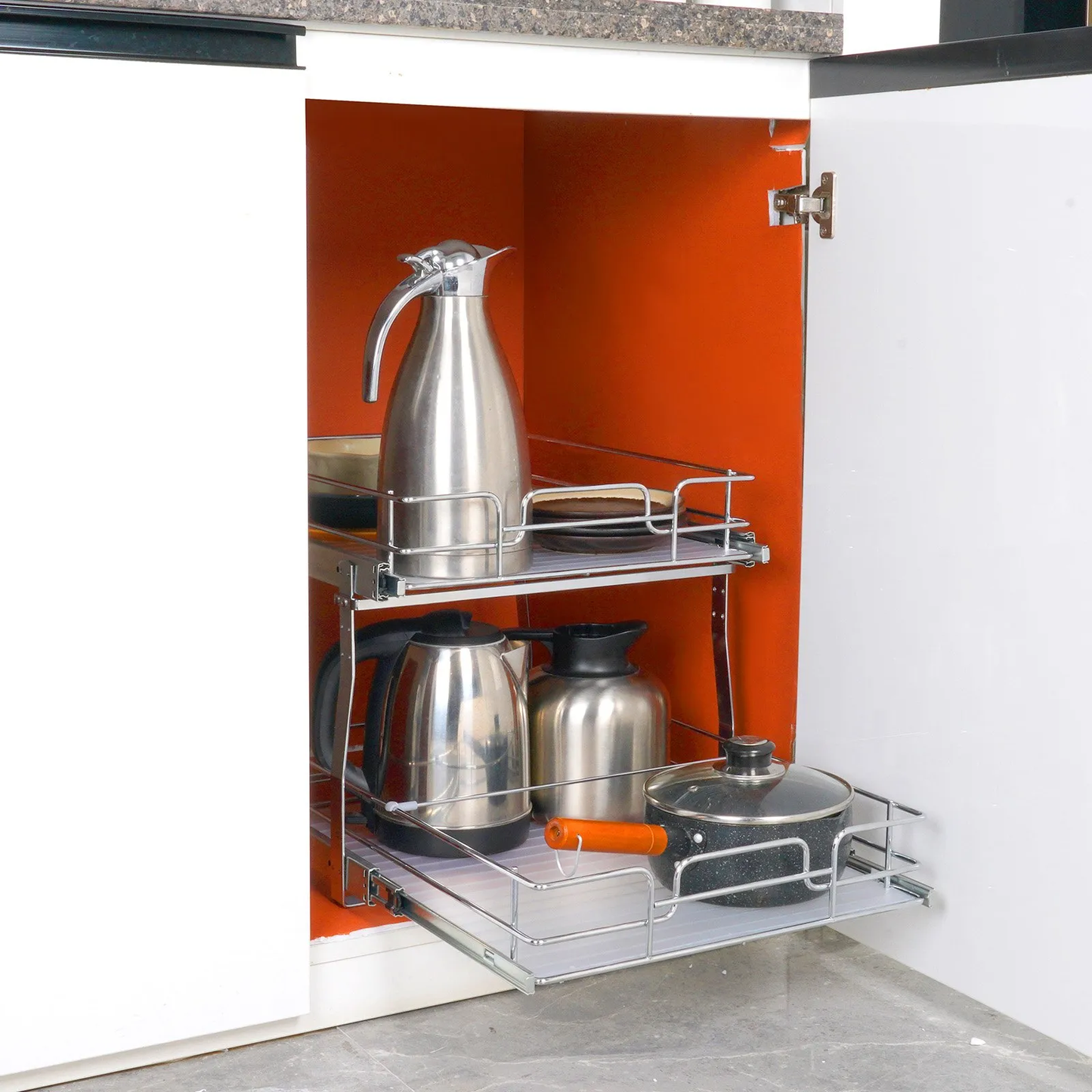 VEVOR 2 Tier 17"Wx21"Dx15"H Pull Out Cabinet Organizer, Heavy Duty Slide Out Pantry Shelves,-$50