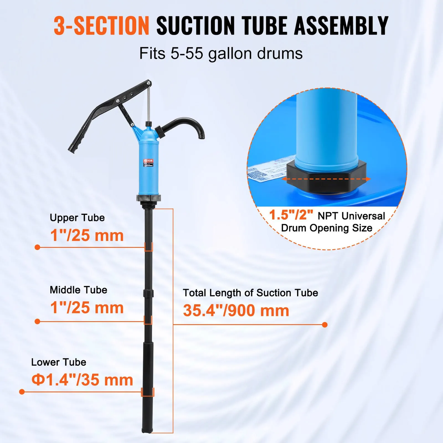 VEVOR Drum Pump, 9.5 oz. Per Stroke, Lever-Action Barrel Pump, Fits 5-55 Gallon Drums,-$20