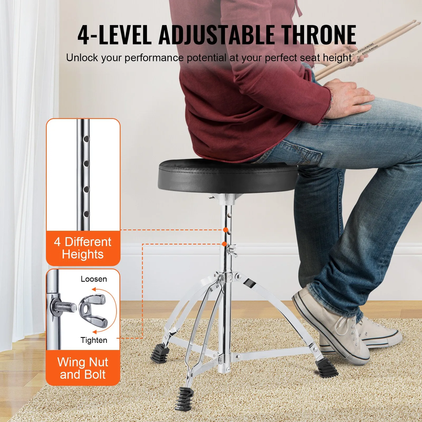 VEVOR Adult Drum Set, 5-Piece, 22 inches Complete Full Size Drum Kit with Bass Toms Snare Floor,-$260