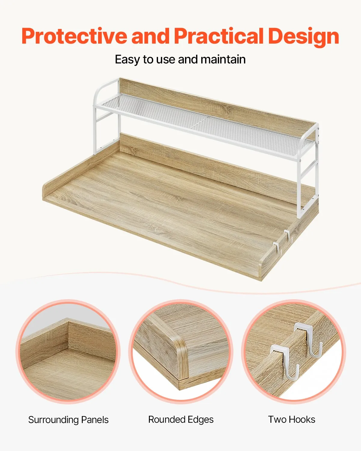 VEVOR Washer Dryer Countertop with 2-Tier Shelf, 54" x 27" Wooden Washer and Dryer Countertop