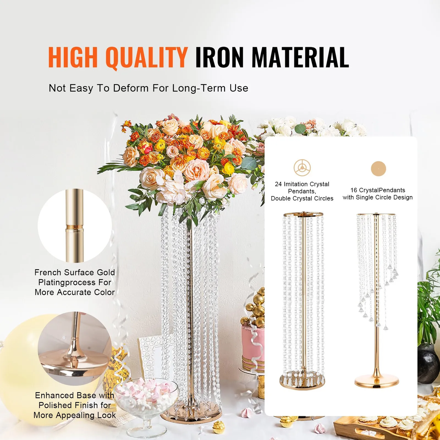 VEVOR 10PCS 35.43inch /90cm Tall Crystal Wedding Flowers Stand, Luxurious Centerpieces,-$130