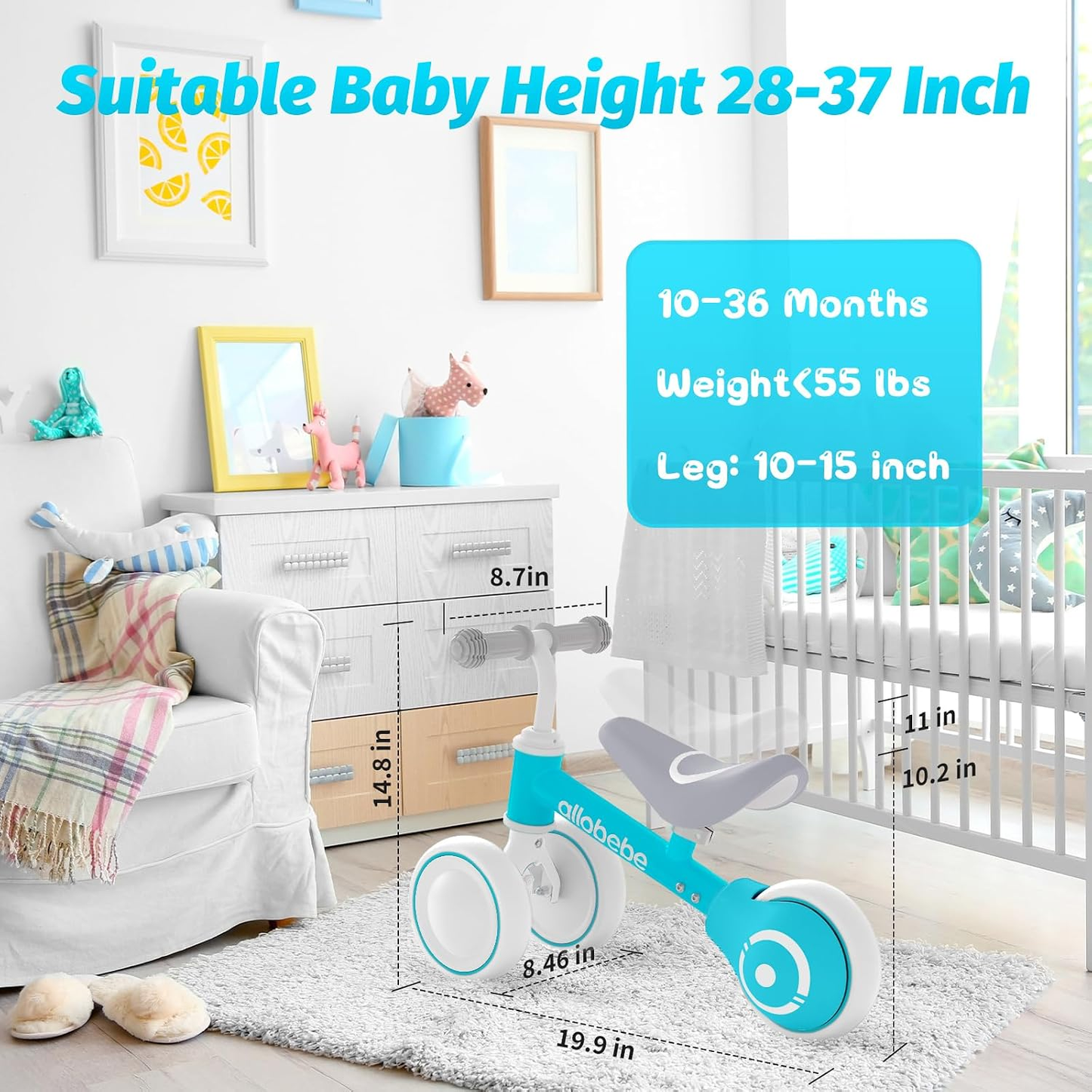 BNIB-Toddler Balance Bike, Ride-On Bike for Ages 12–36 Months, Adjustable Seat, Silent Soft 3-Wheel Design,-$35