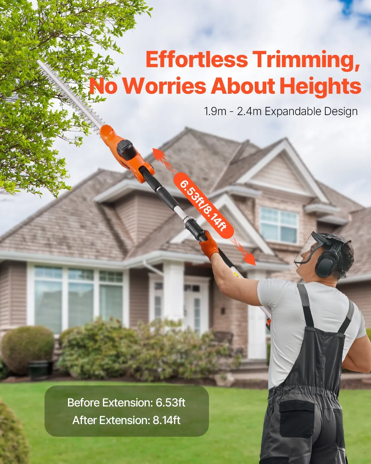 Open Box VEVOR Electric Hedge Trimmer, 1200 RPM, 6.2 - 7.8 Ft Extendable, Pole Hedge Trimmer,-$55