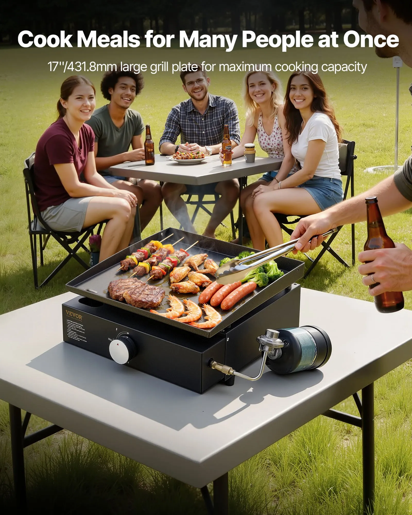 VEVOR Commercial Griddle, 16.9" Heavy Duty Manual Flat Top Griddle, Countertop Gas Grill,-$80