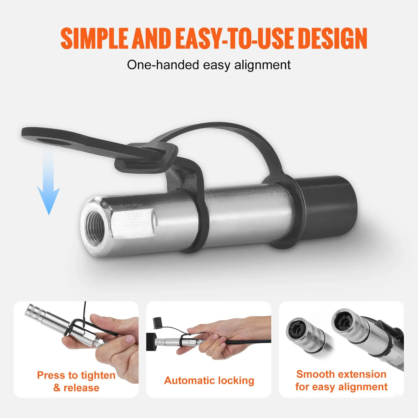 VEVOR Grease Gun Coupler, 10000 PSI High Pressure, 3-Jaw Locking, Quick Release Grease Gun Tip