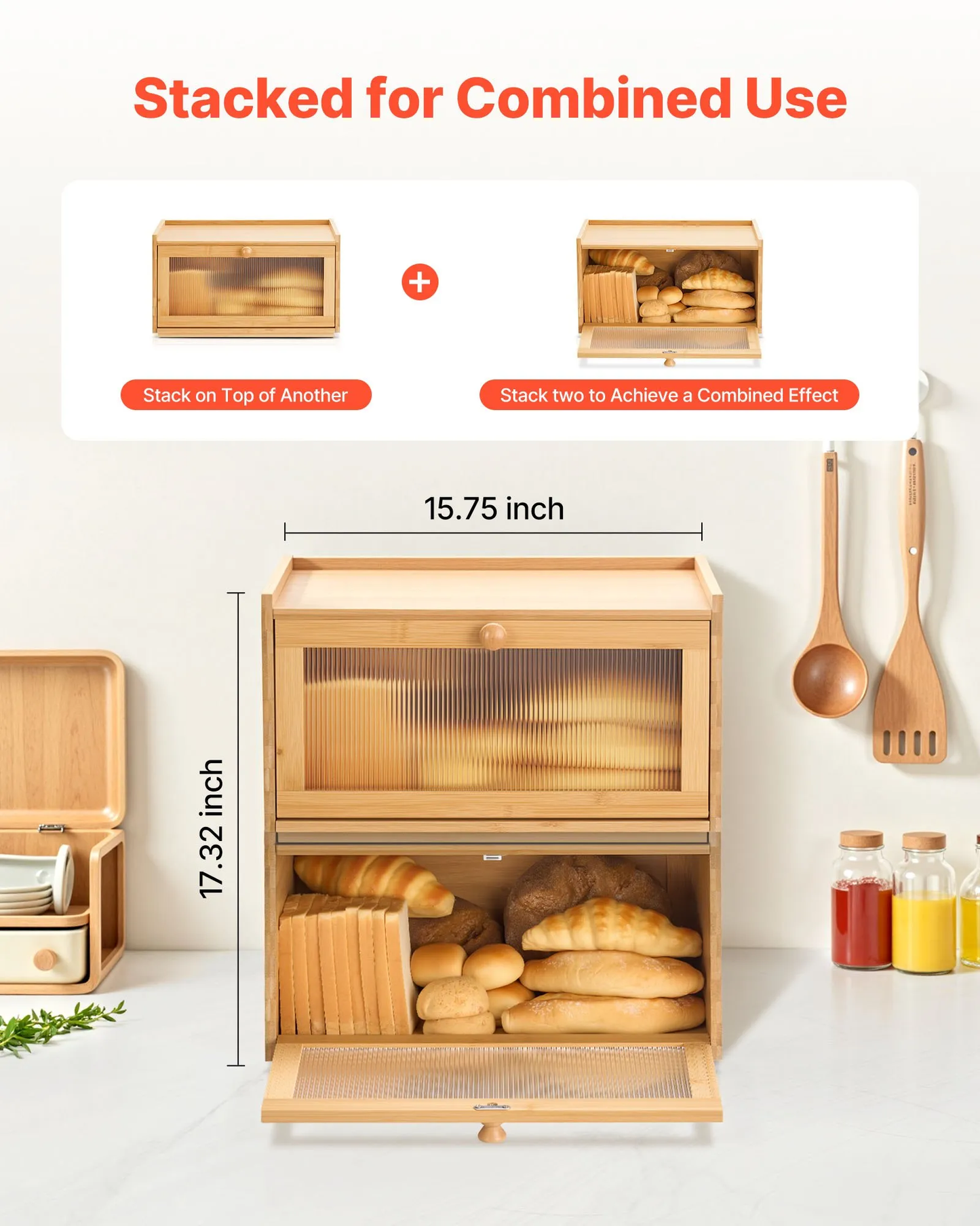 VEVOR Bread Box for Kitchen Counter, Large Capacity Bamboo Bread Storage Container,-$25