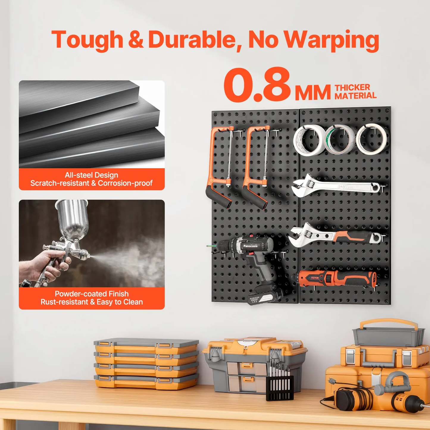 VEVOR Metal Pegboard Panels, 24" x 12" Pegboard, 2 Panels, Heavy Duty Peg Board Wall Organizer,-$30