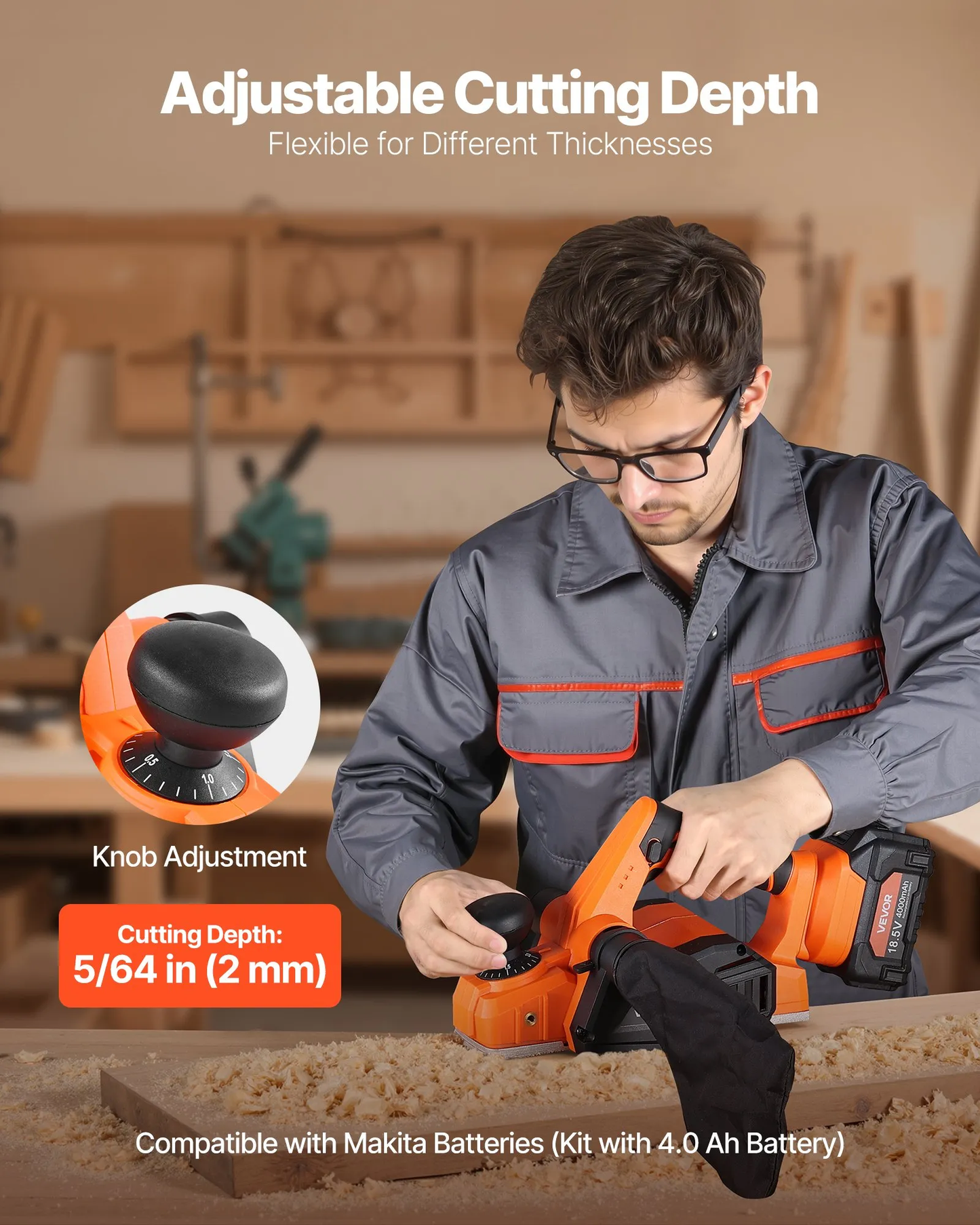 VEVOR Cordless Handheld Planer, 3-1/4-Inch Cut Width, 15000 RPM Electric Hand Wood Planer,-$80