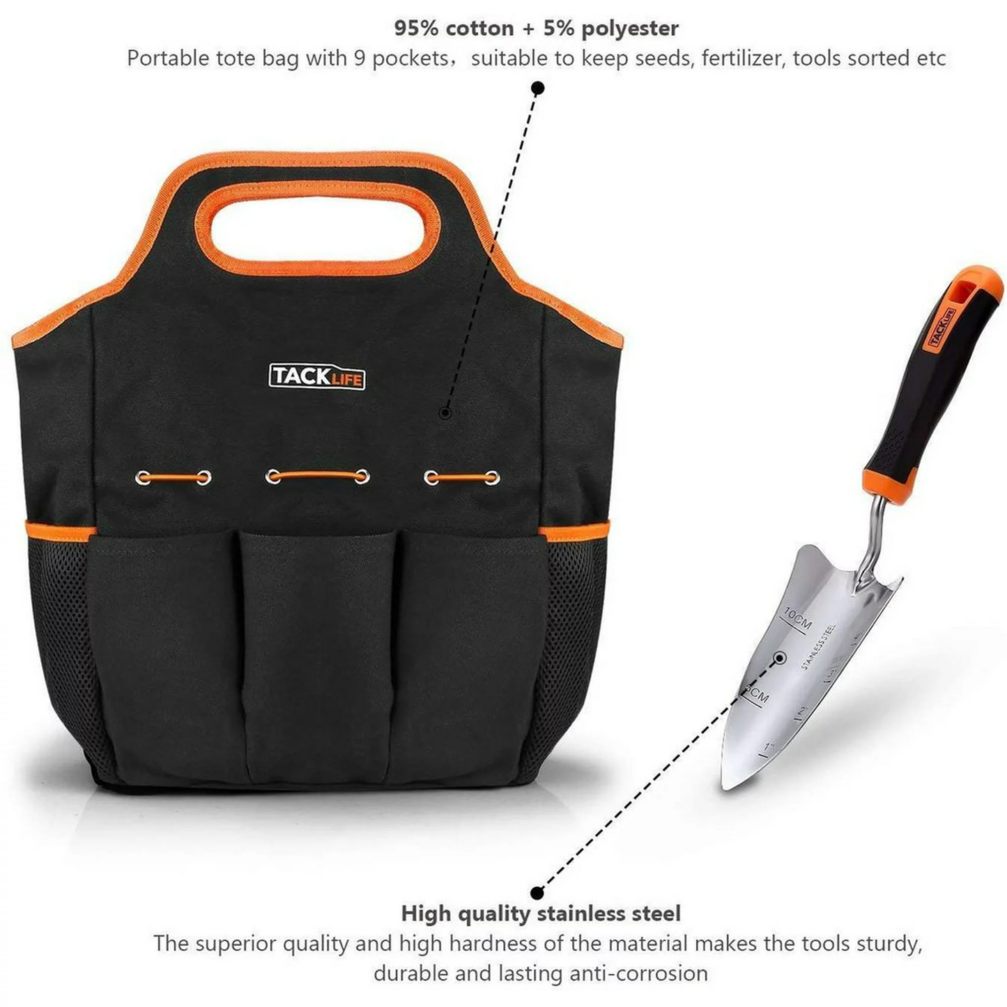 Brand New-TACKLIFE GGT4A 7 Piece Stainless Steel Heavy Duty Garden Tools Set