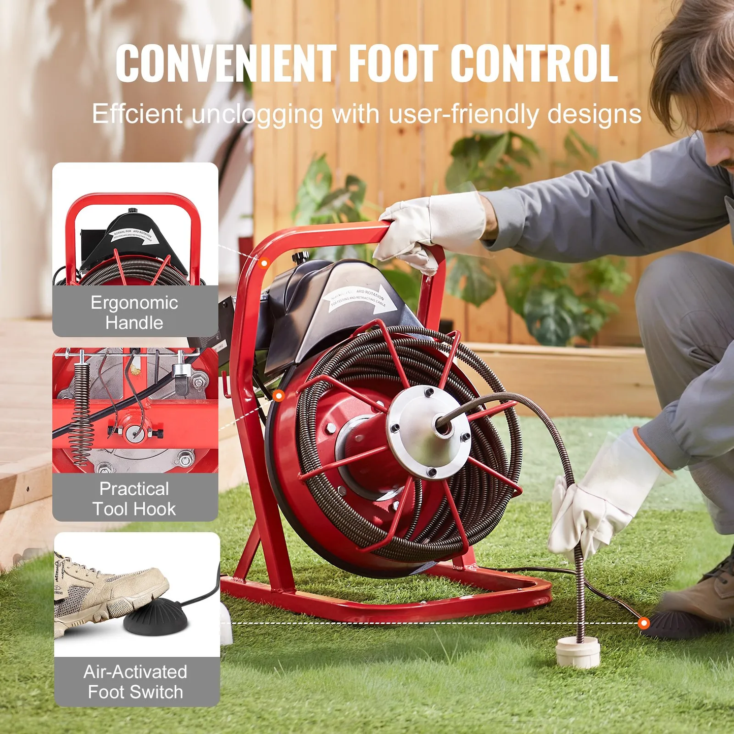 OPen Box VEVOR Drain Cleaner Machine 50FT x 3/8 Inch, Sewer Snake Auger Manual Feed, 250W Electric,-$200