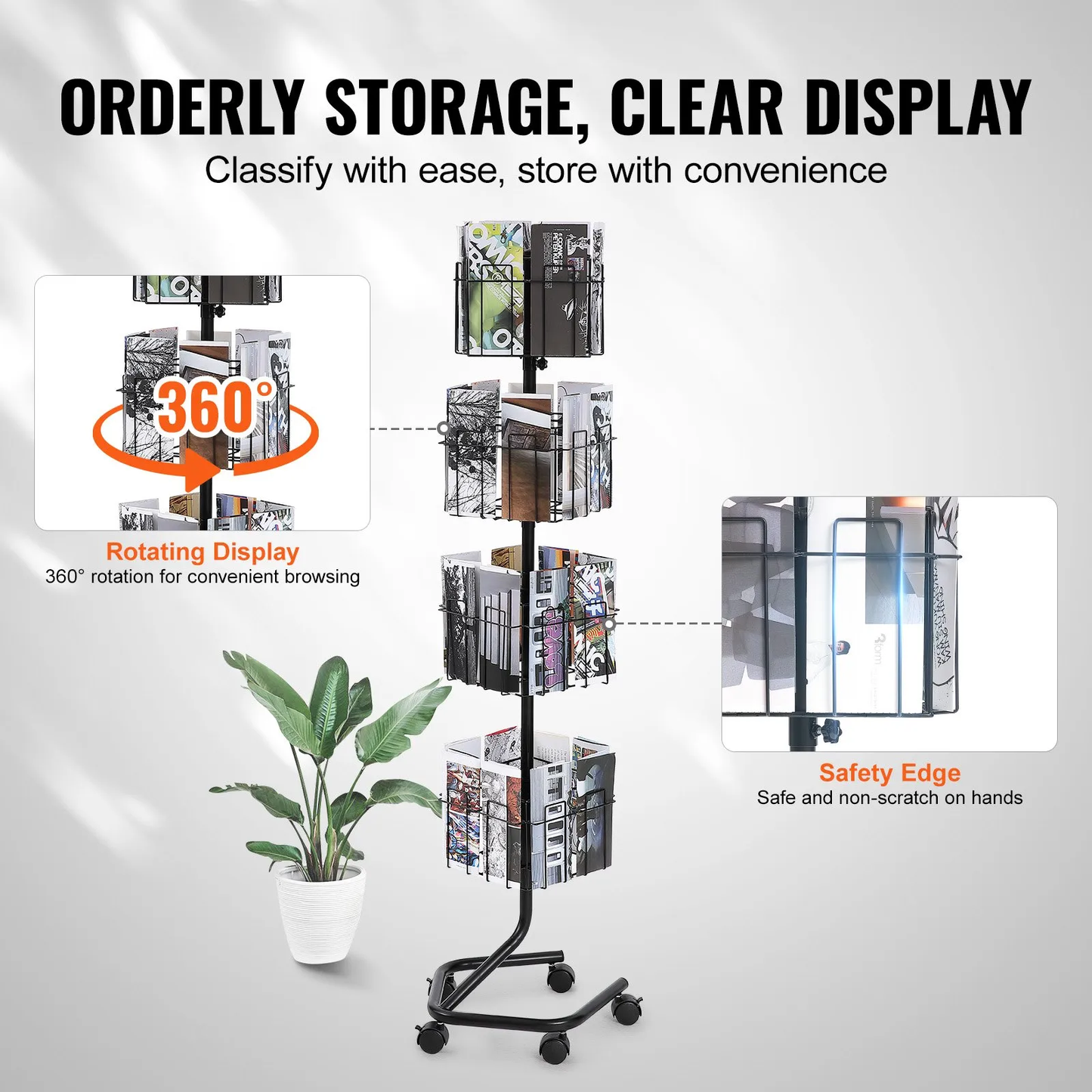 VEVOR Brochure Display Rack, 4-Tier 32 Pockets Rotating Magazine Literature Display Stand for Postcards,-$85