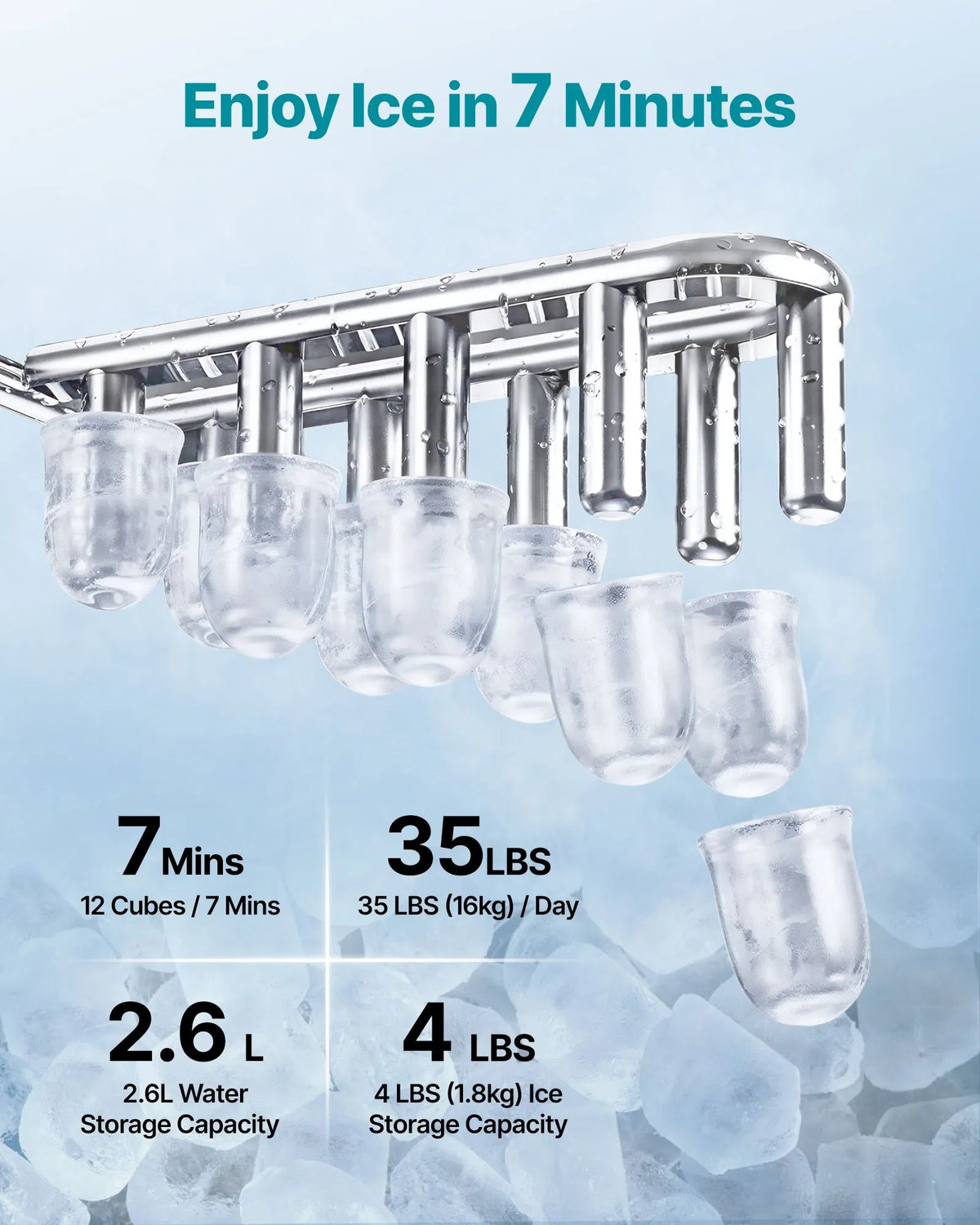 VEVOR Water Dispenser with Ice Maker,3-in-1 Countertop Water Dispenser,35 LBS/24H, 12 Cubes/7 Min Fast Ice Making with 4 LBS Storage,Bullet/Crushed