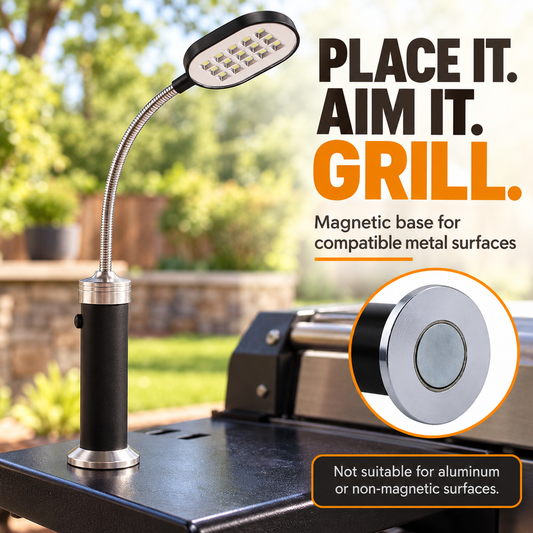 BNIB-Outset 66620 Rotating Grill Light, 15-LED Waterproof BBQ Grill Light,Silver