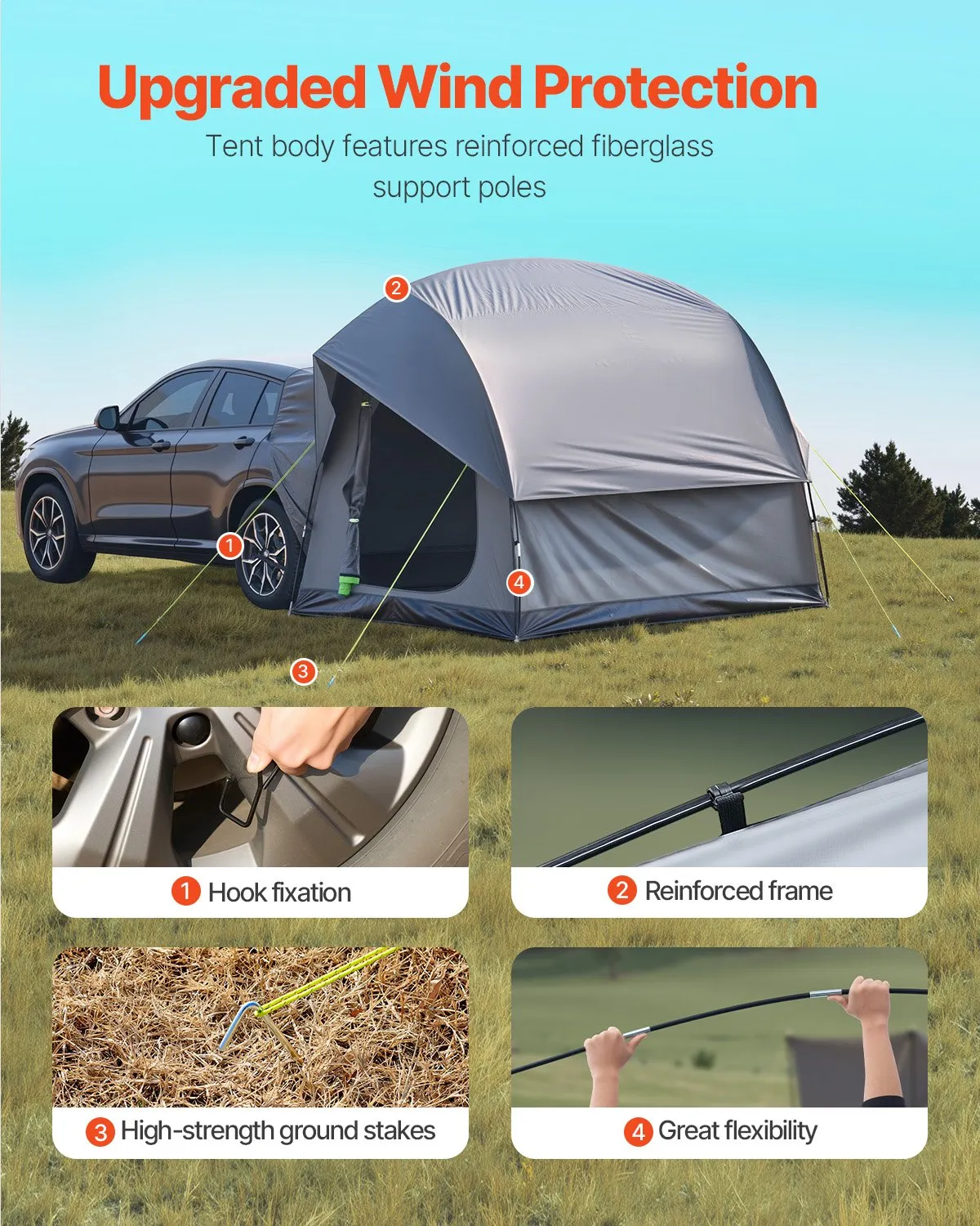 VEVOR SUV Tent for Camping, 8FT L x 8FT W, Waterproof PU2000mm Spacious Double Design,-$165