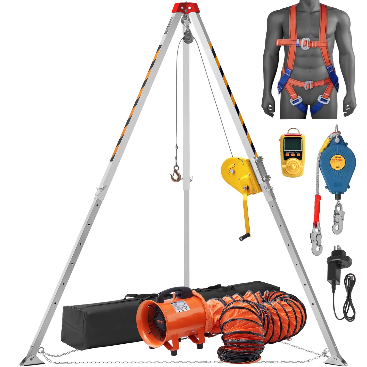 VEVOR Confined Space Tripod Kit, 2600 lbs Winch, Confined Space Tripod 8' Legs and 98' Cable,-$550
