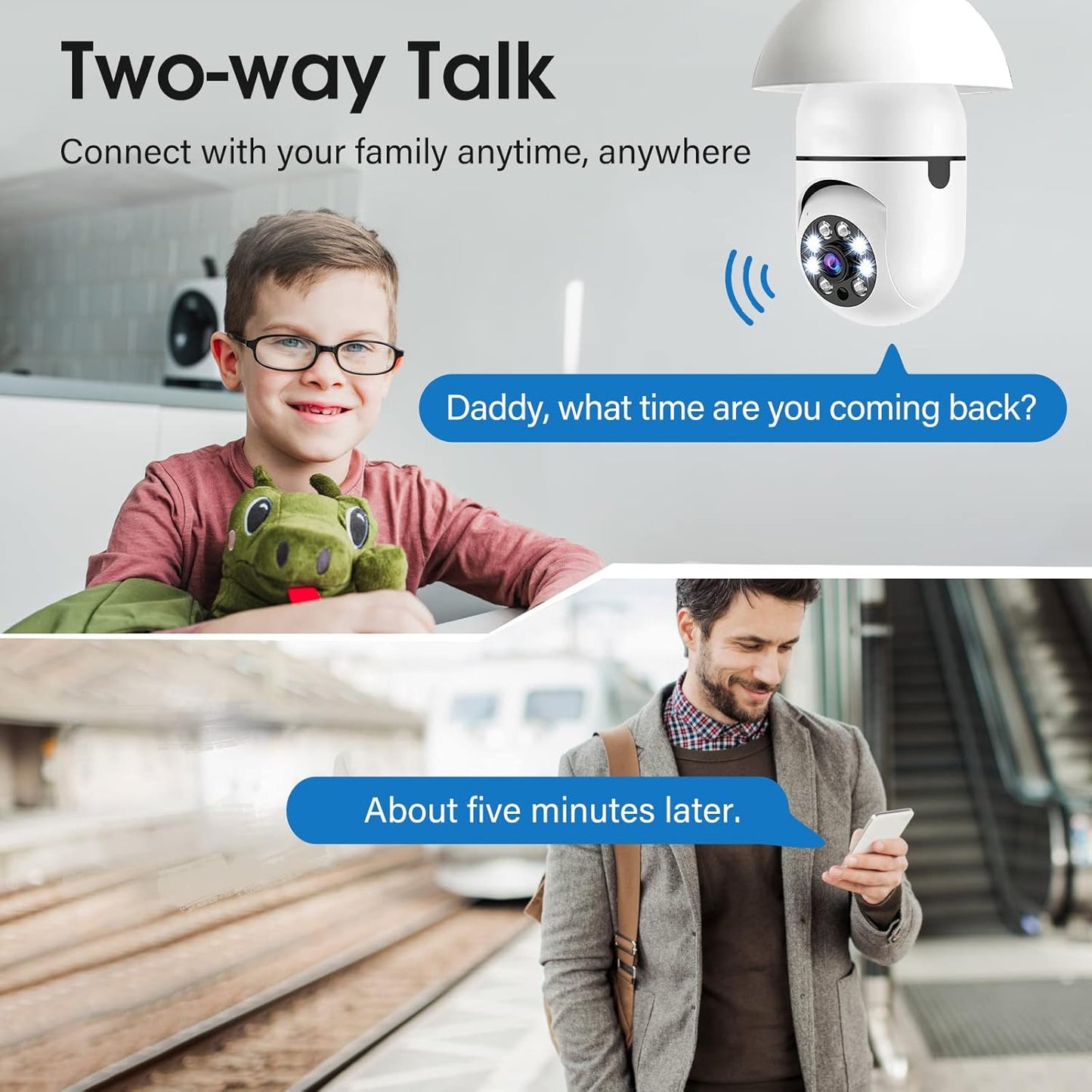 BNIB-Light Bulb Security Camera, 1080P Wireless Indoor Cam with 355°Pan/Tilt, 2.4GHz WiFi (Not 5G)