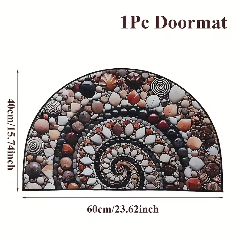 BNIB-2D flat design,40x60cm, pebble crystal velvet doormat, semi-circular home decorative floor mat ,-$5