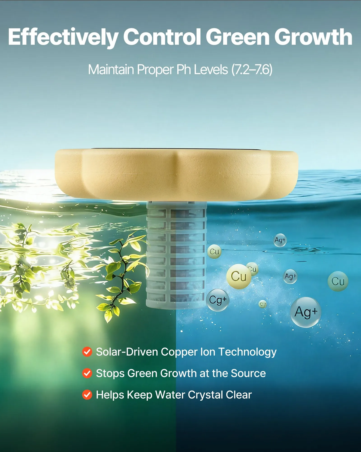 VEVOR Solar Pool Ionizer, Petal Copper Pool Ionizer Up to 45000 Gal, Floating Automatic Water Cleaner,-$45