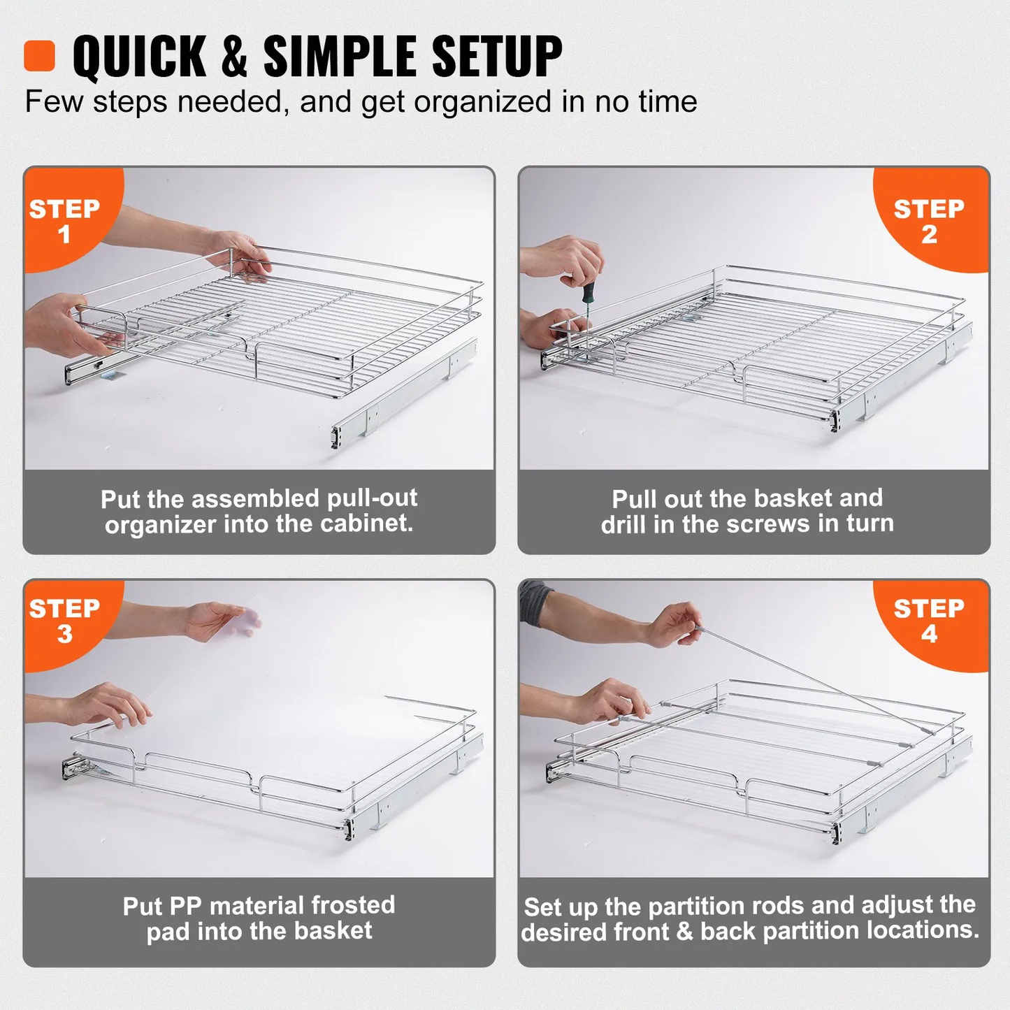 VEVOR 21.5"Wx21"Dx3.5"H Pull Out Cabinet Organizer, Heavy Duty Slide Out Pantry Shelves,-$30