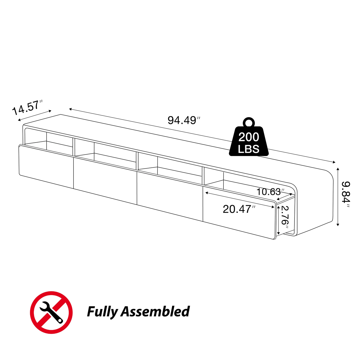 Brand New 94” Modern Dark Wood & Black TV Stand – Fits TVs Up to 98”,-$900