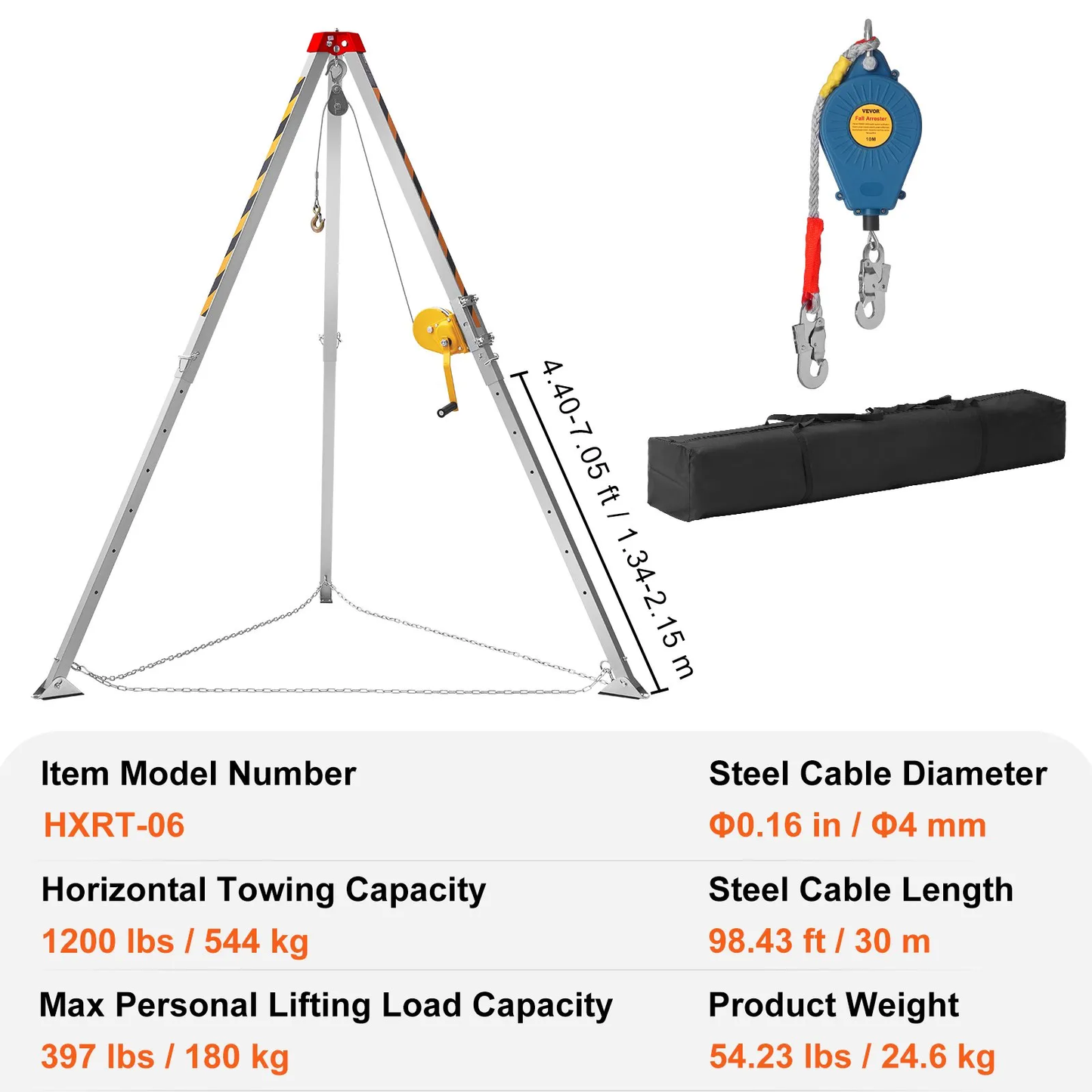 VEVOR Confined Space Tripod Kit, 1200 lbs Winch, Confined Space Tripod 7' Legs Bracket & 98' Cable