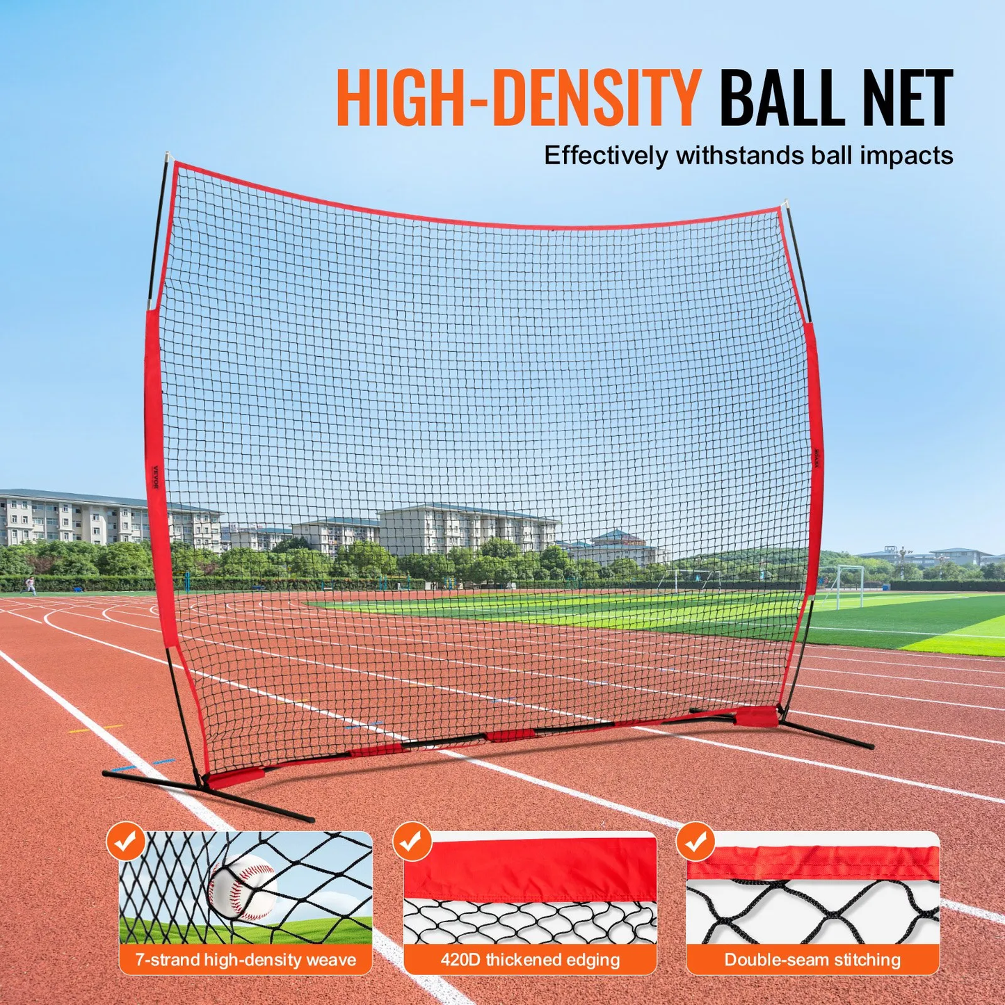 VEVOR Barricade Backstop Net, 12x9 ft Ball Sports Barrier Netting, Portable Practice,-$60