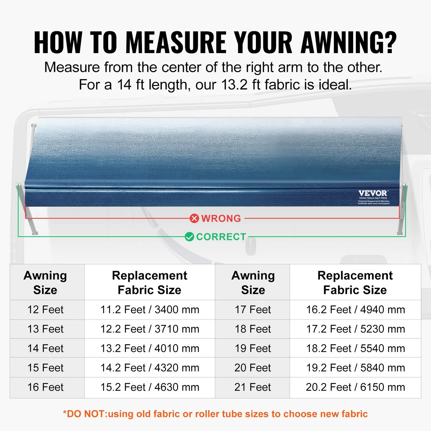 VEVOR RV Awning Fabric Replacement, 13'2" Fabric Length for 14' Awning, Heavy Duty 3-Ply 16oz,-$65