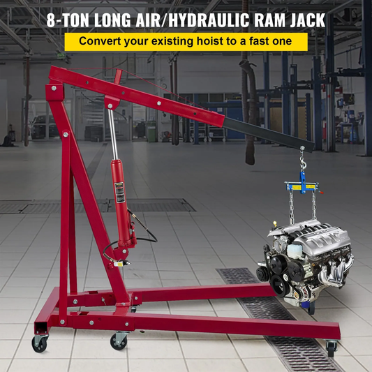 VEVOR Hydraulic/Pneumatic Long Ram Jack, 8 Tons/17363 lbs Capacity, with Single Piston Pump,Red,-$90