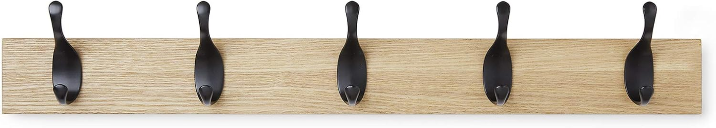 BNIB-Amazon Basics Wall Mounted Stylish Coat Rack with 5 Hooks, Natural Wood Tone, Set of 2,-$20