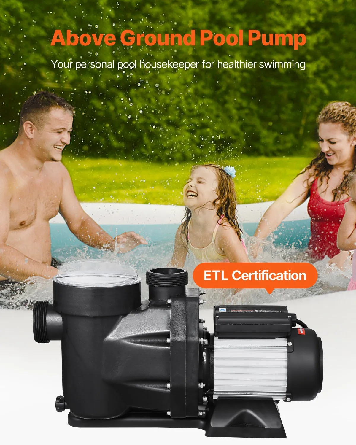 VEVOR Above Ground Pool Pump, 2 HP, 135 GPM Max Flow Single Speed Swimming Pool Pump,-$140