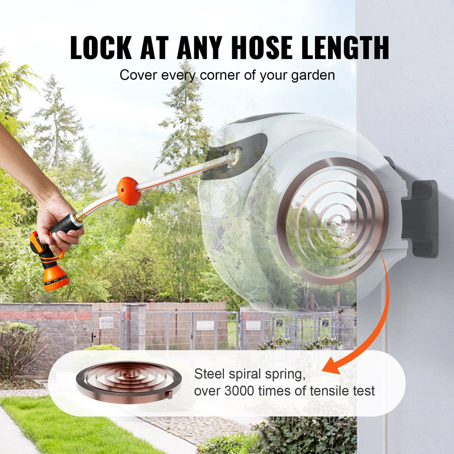 VEVOR Retractable Hose Reel, 65 ft x 5/8 inch, 180° Swivel Bracket Wall-Mounted, Garden Water Hose Reel,-$85