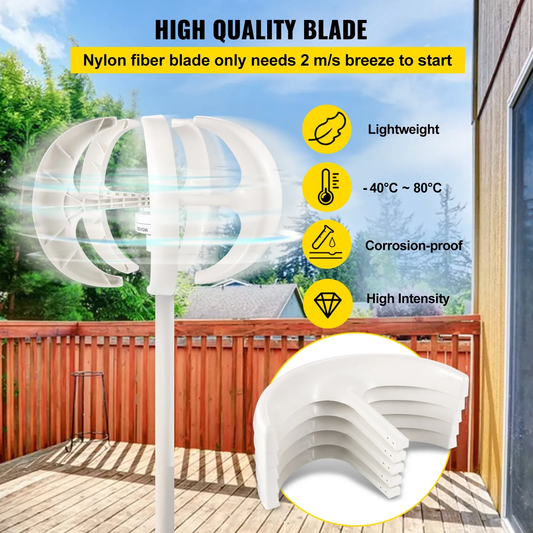 VEVOR Wind Turbine 400W 12V Wind Turbine Generator White Lantern Vertical Wind Generator 5 Leaves Wind,-$130