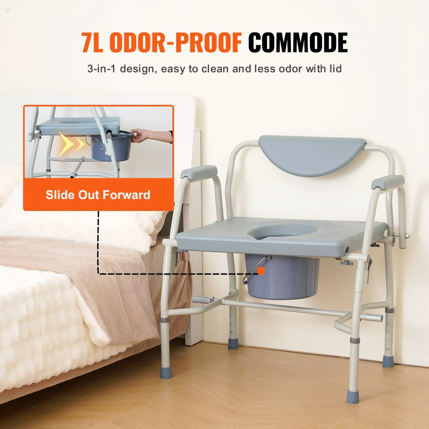 VEVOR Commode Chair, Bedside Commode with Drop-Down Arms and Detachable Backrest,-$80