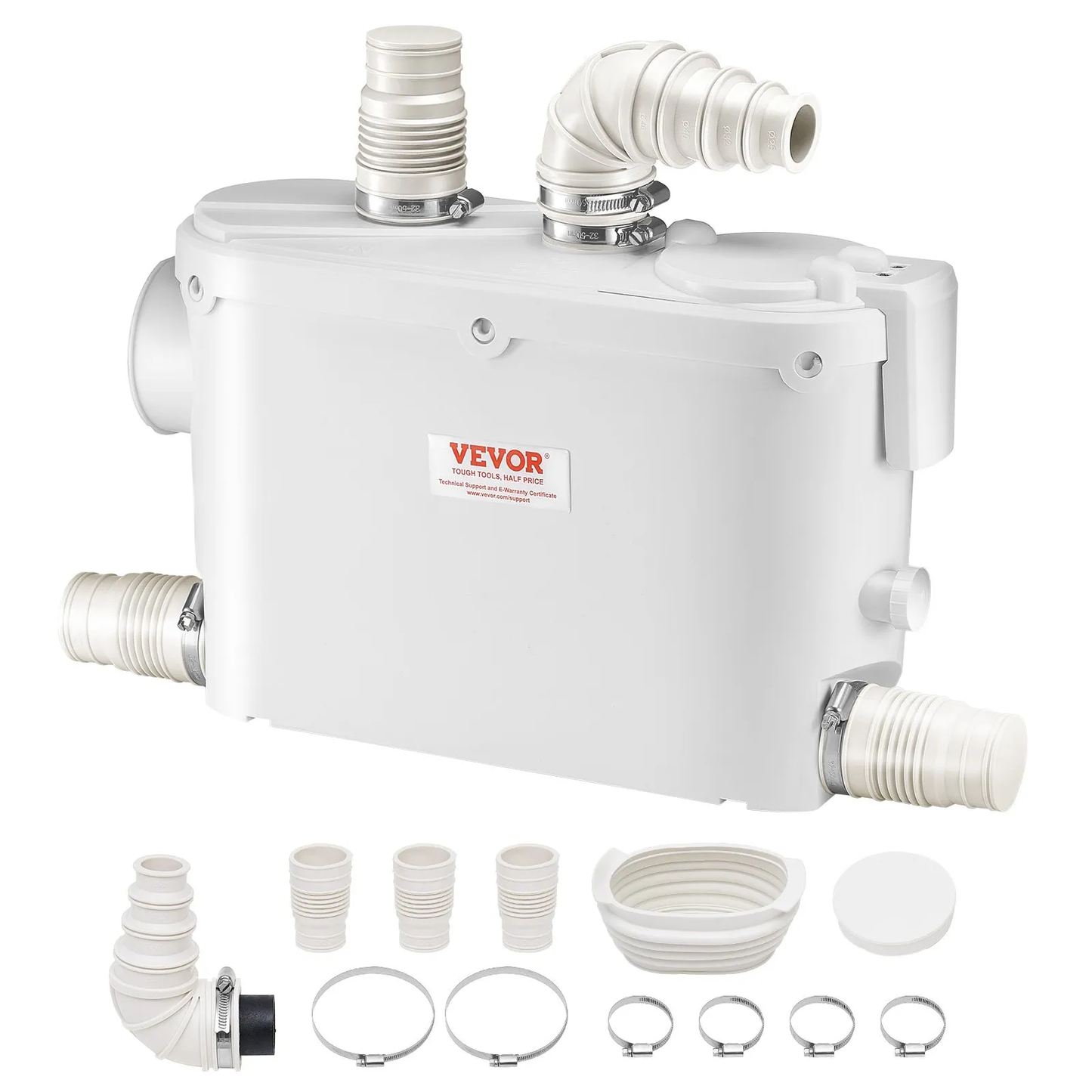 VEVOR Macerator Pump, 500W, 29 GPM Flow, 26 ft/8 m Head, Macerator Wall-Hung Toilet Pump with 4 Water,-$95