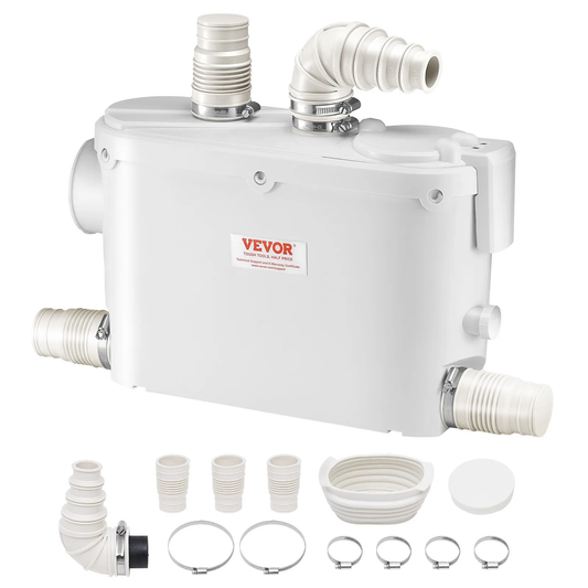 VEVOR Macerator Pump, 500W, 29 GPM Flow, 26 ft/8 m Head, Macerator Wall-Hung Toilet Pump with 4 Water,-$95