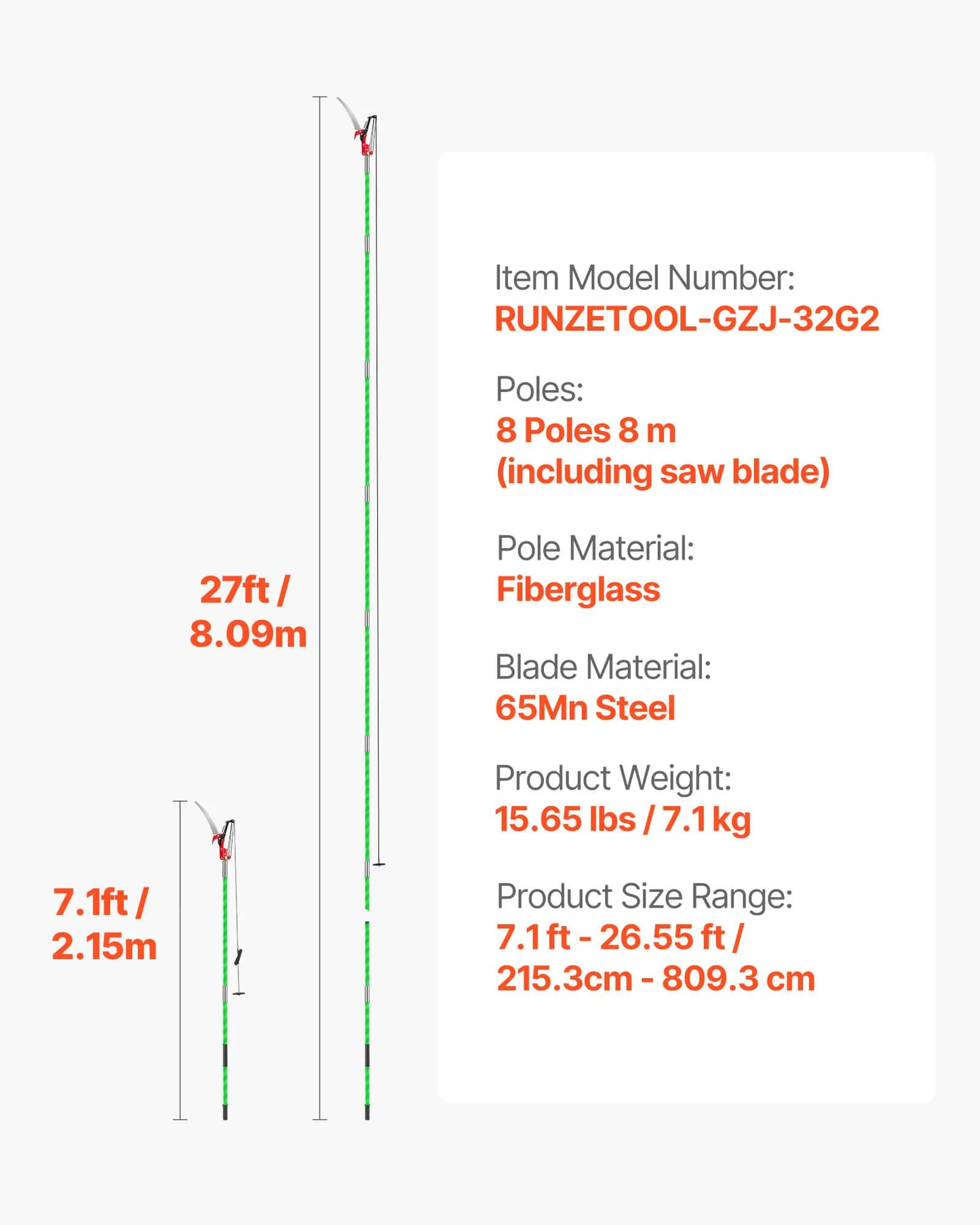 VEVOR Manual Pole Saw, 3.87-27 ft Extendable Pole Tree Pruner with Scissors, Sharp 65Mn Steel Blade,-$60