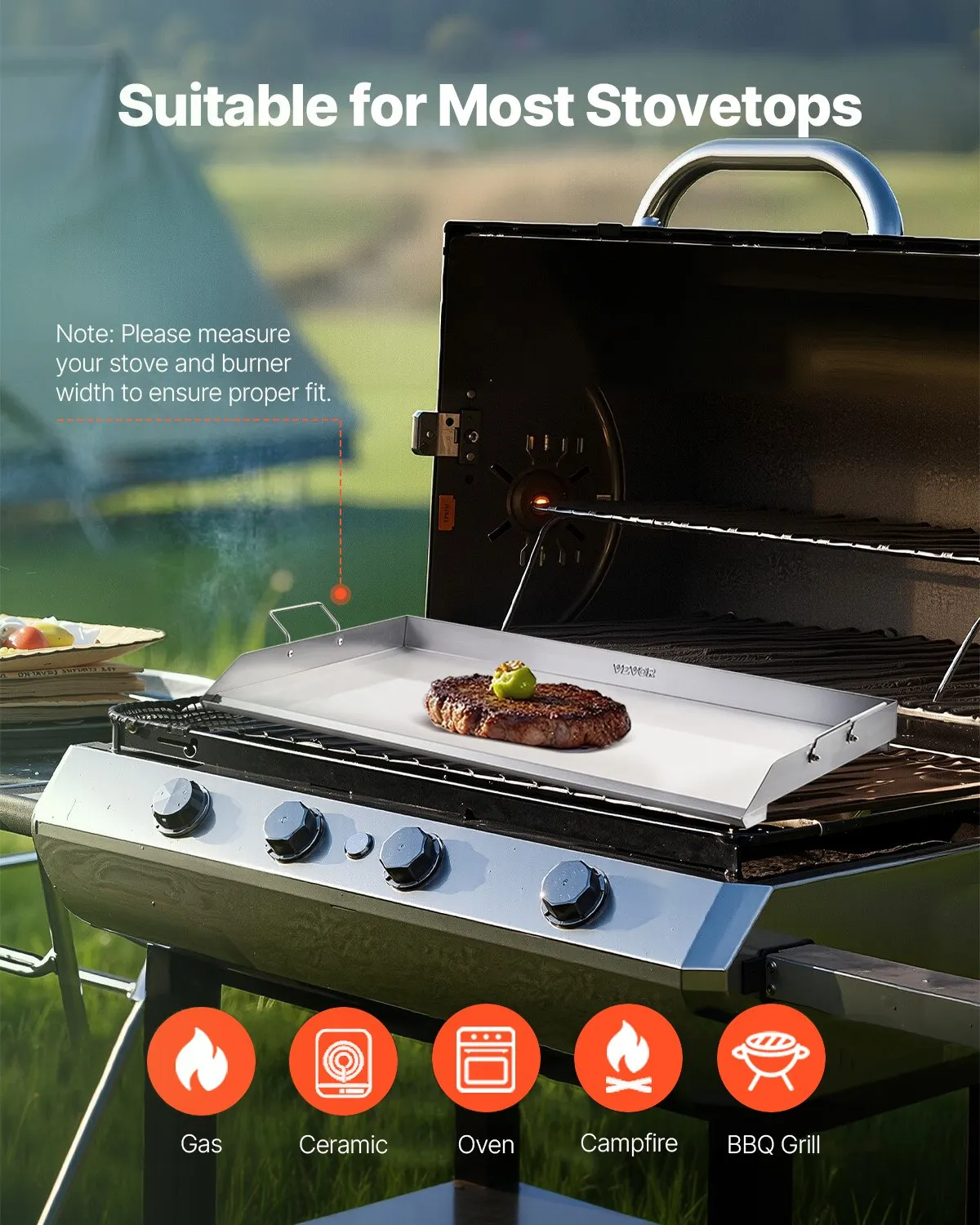 VEVOR Stainless Steel Griddle, 36x22 inch Universal Flat Top Rectangular Plate, Gas Grill Griddle,-$100