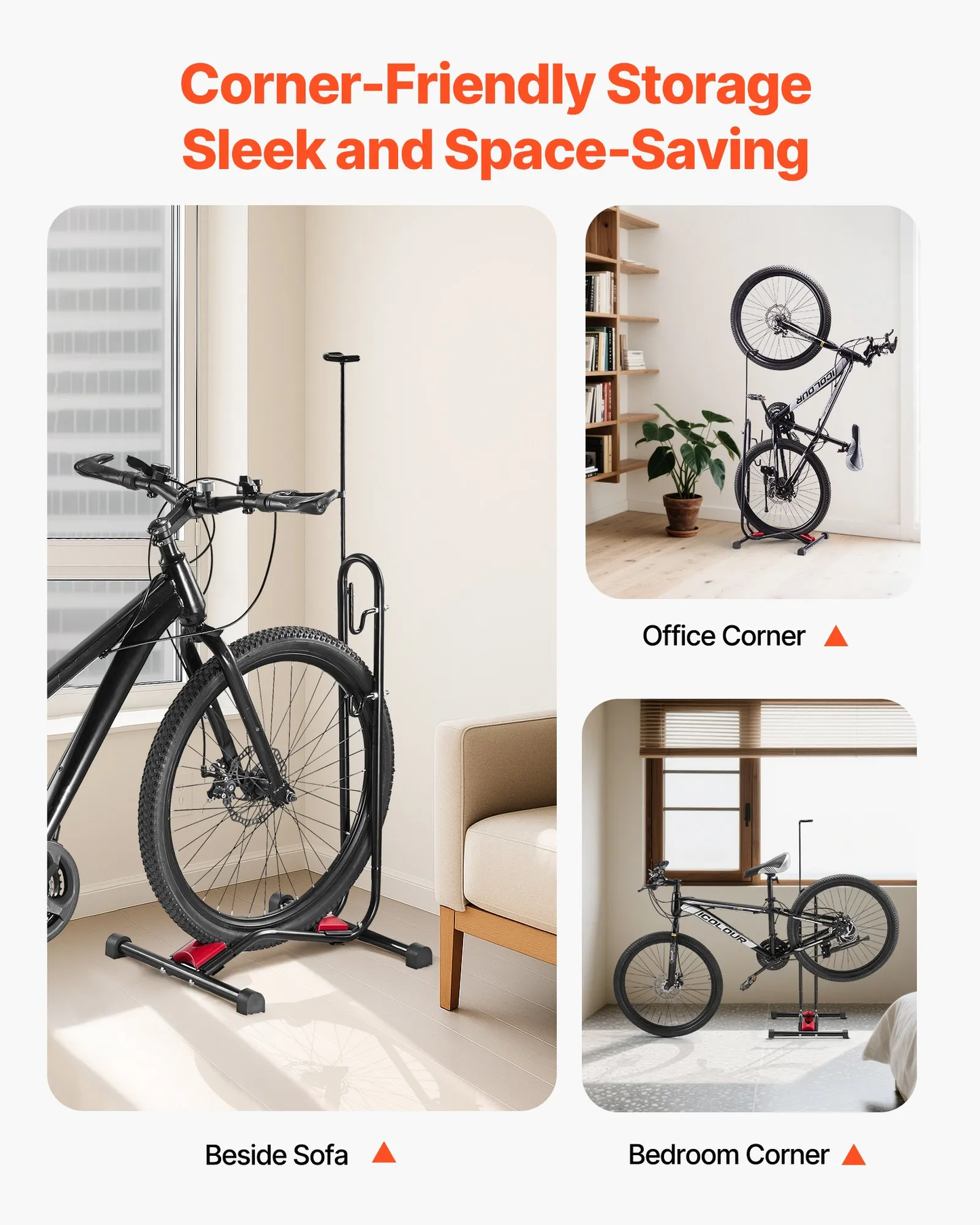 VEVOR Bike Rack, Upright Bike Stand Floor for 16 to 27.5 Inch Mountain & Road Bikes, Vertical & Horizontal,-$20