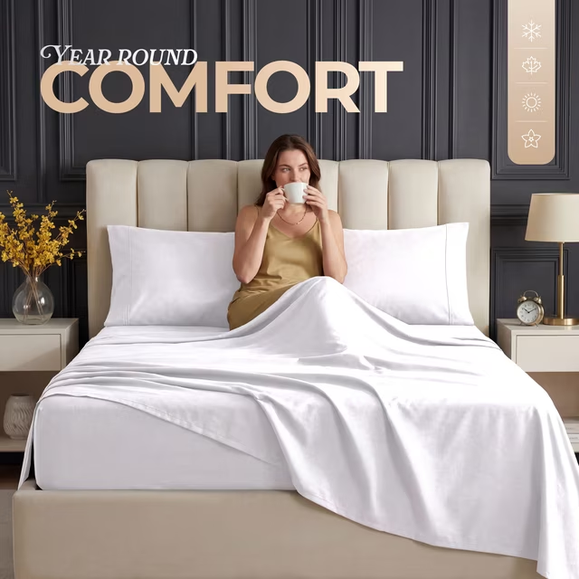 BNIB-4 Piece Queen Bed Sheet Set in White – Ultra-Soft Deep Pocket Microfiber Sheets, Wrinkle-Free,-$15