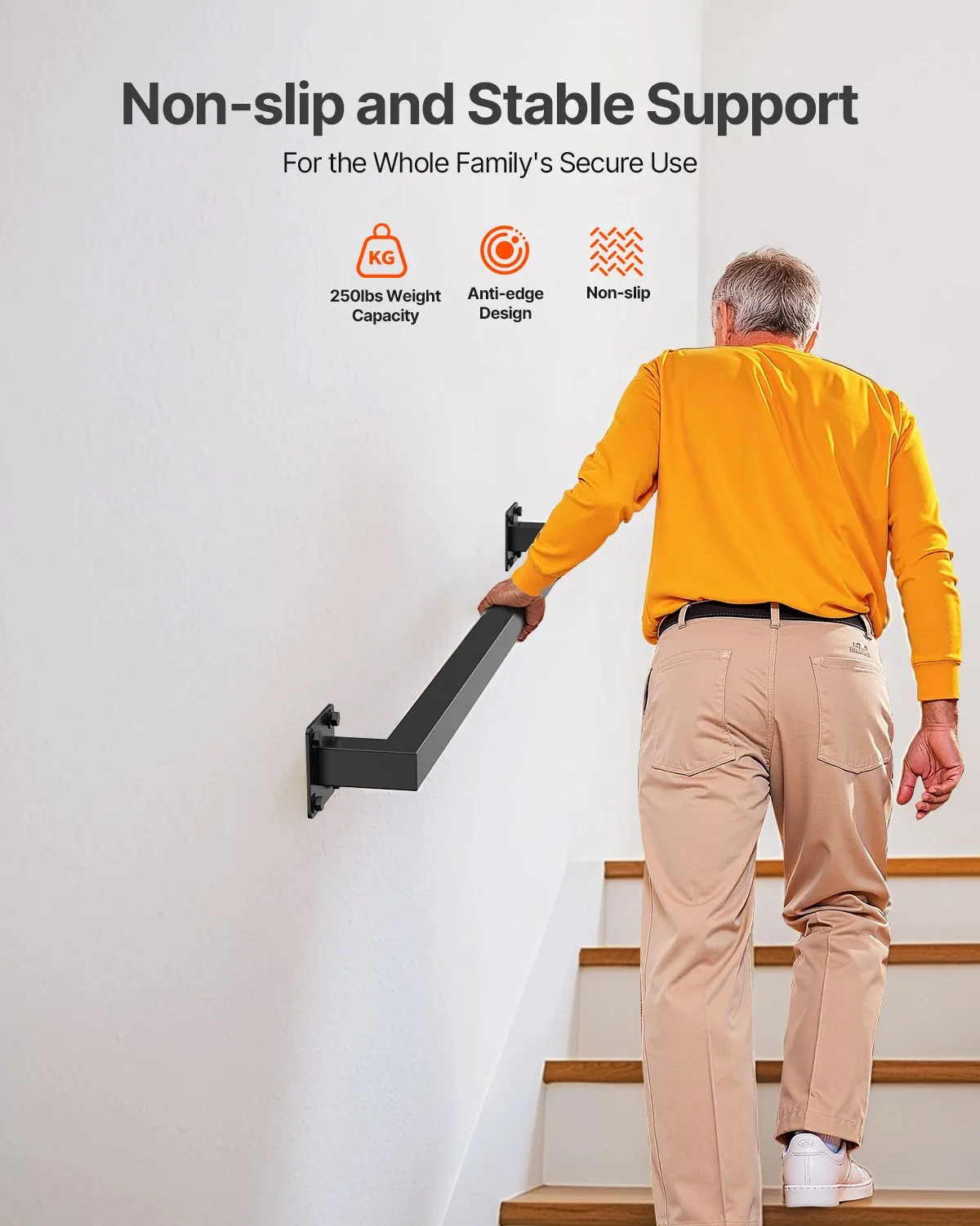VEVOR Wall Mounted Stair Handrail, 3ft Black Iron Staircase Handrail Indoor, 250lbs Load Capacity,-$20