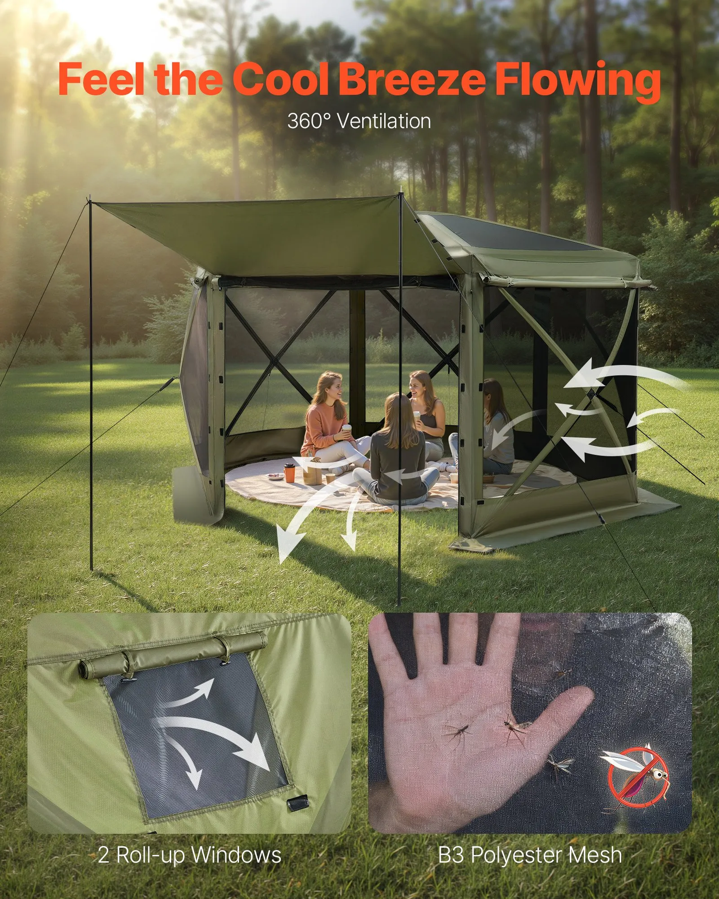 OPen Box VEVOR Pop up Gazebo Screen Tent, 10 x 10 ft Large 6-Sided Camping Canopy Tent with Removable Top,-$150