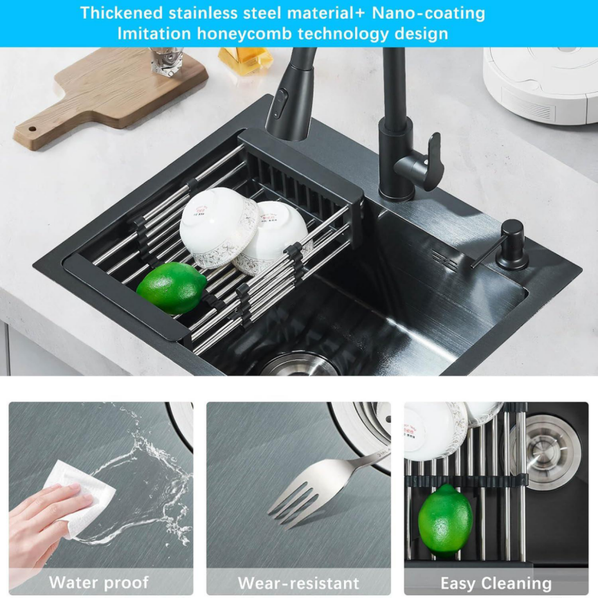 BNIB-Single Bowl Stainless Steel Kitchen  and Multiple Accessories,Black 21.65 x 17.7 x 8.27 in,-$120