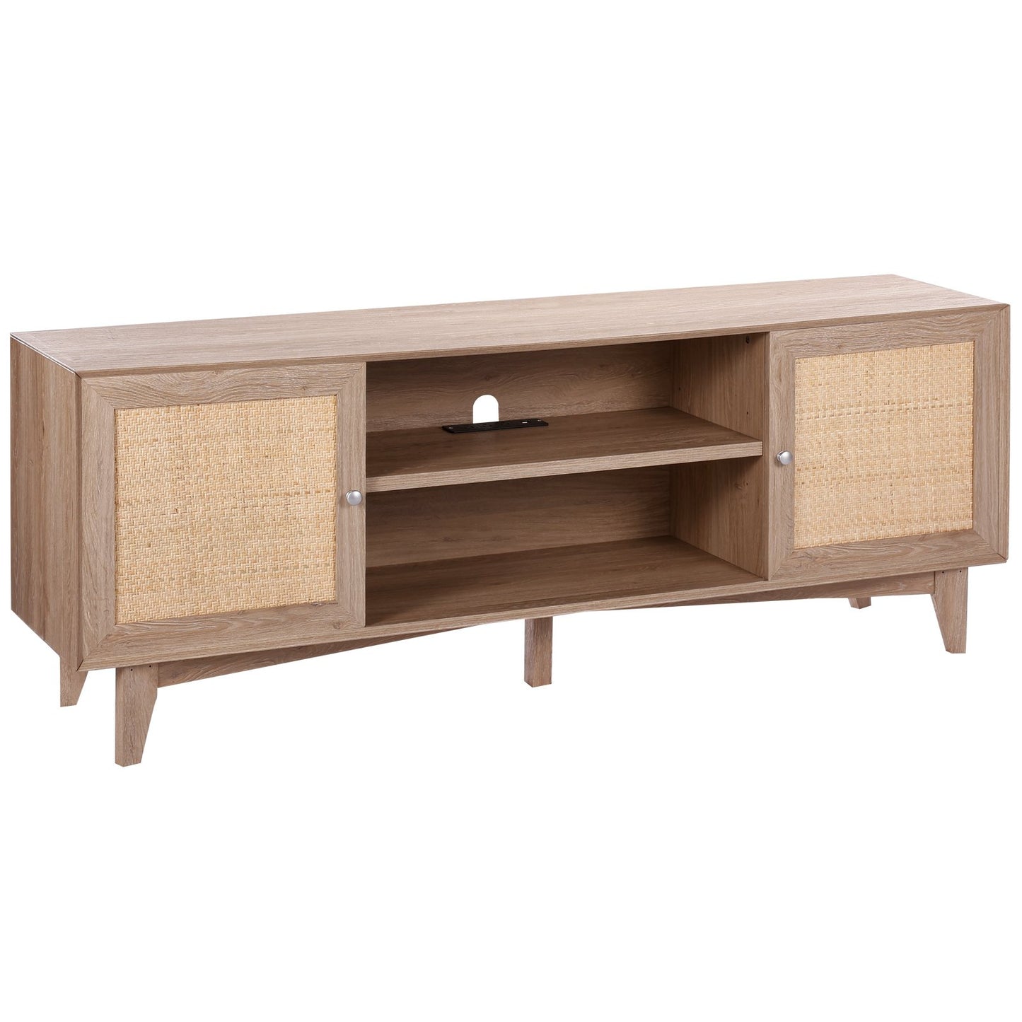 BNIB-VEVOR Rattan TV Stand for 75" TV Boho TV Stand with Build-in Socket Oak,-$220
