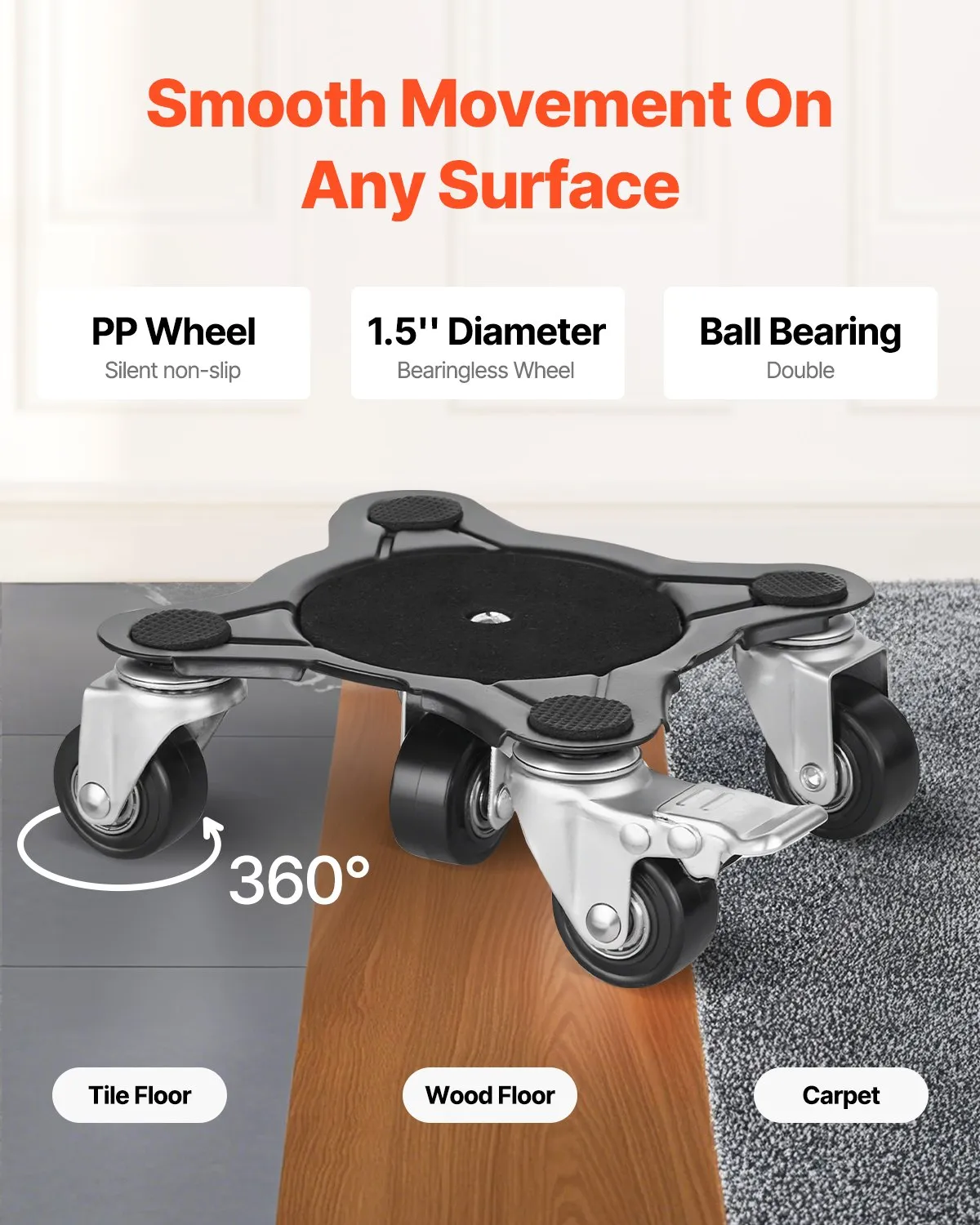 VEVOR Furniture Dolly, Maximum Load 1200 lbs, Heavy Duty Furniture Movers with 5 360°,-$40