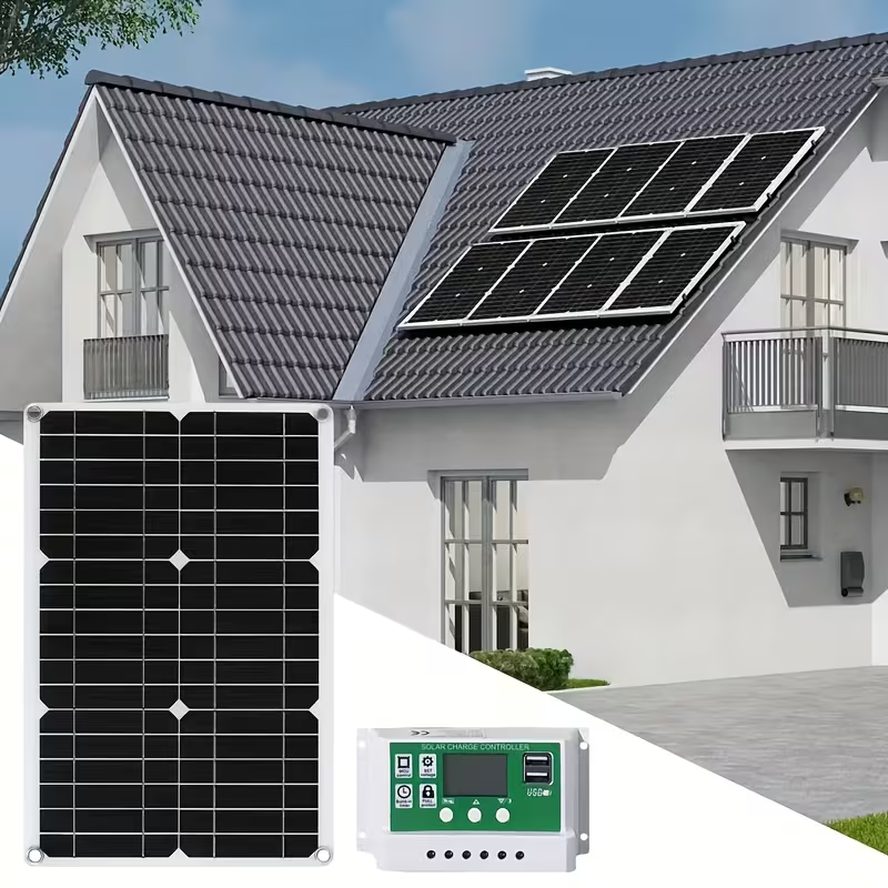 BNIB-60W Solar Panel Kit with 100A Charge Controller,extended cables, and battery clamps,-$30