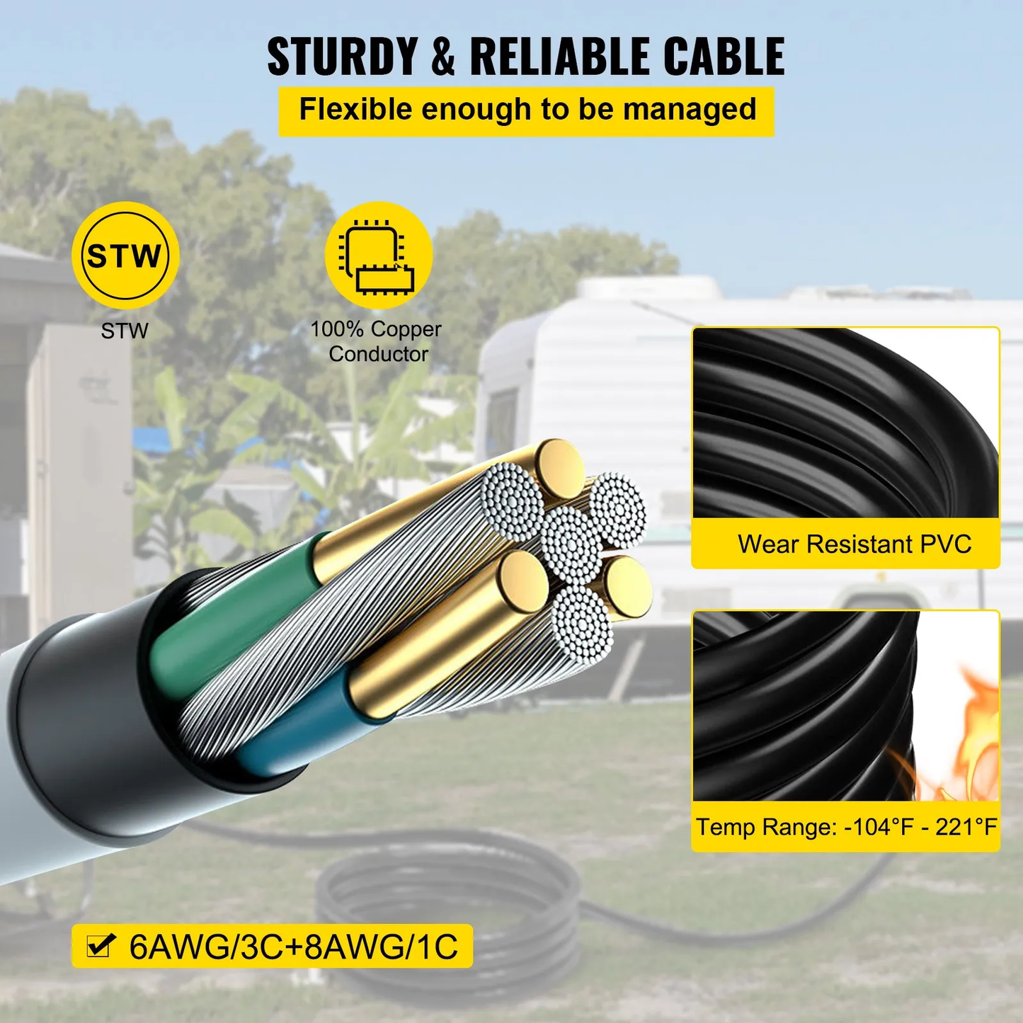 VEVOR 20 FT 50 Amp Generator Cord, STW 6/3 + 8/1 AWG Heavy Duty Extension Cord NEMA 14-50P & SS2-50R,-$90